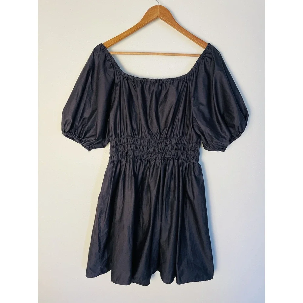 Devotion Twins Puff Sleeve Smocked Cinched Waist Mini Dress. Med. Made In Greece
